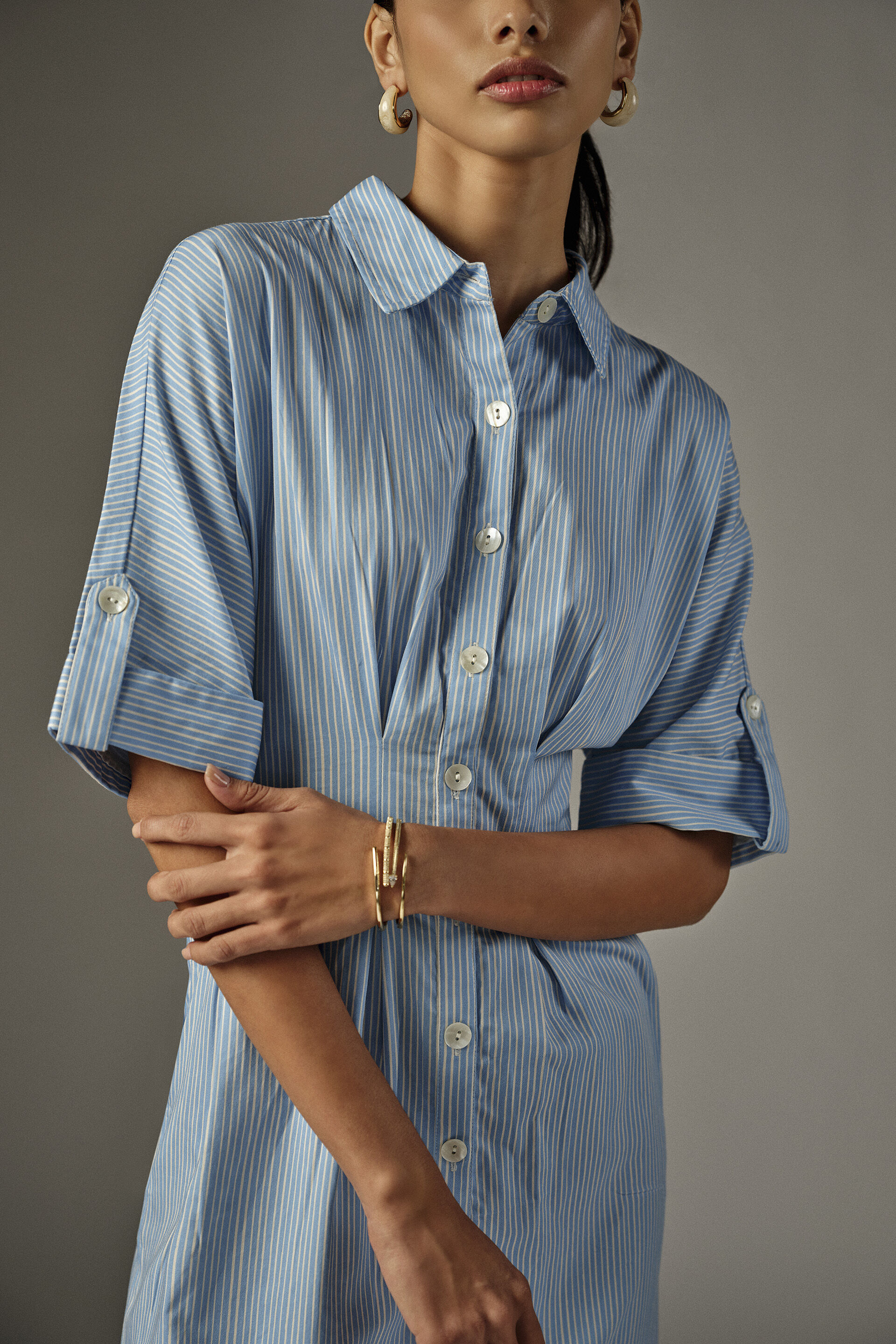 Aeris Blue Striped Cotton Dress, Blue, image 4